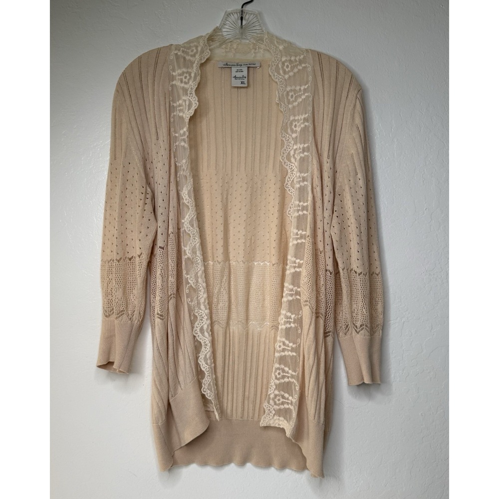 American Rag Cardigan Women's Size XL Lace Trim Fairy Indie Whimsical Boho Fancy